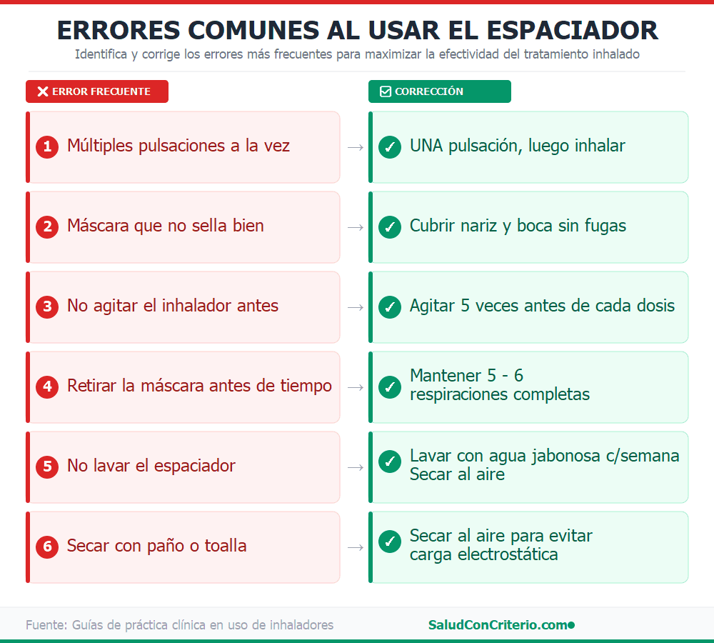 Infografía de errores comunes al usar el espaciador y cómo corregirlos