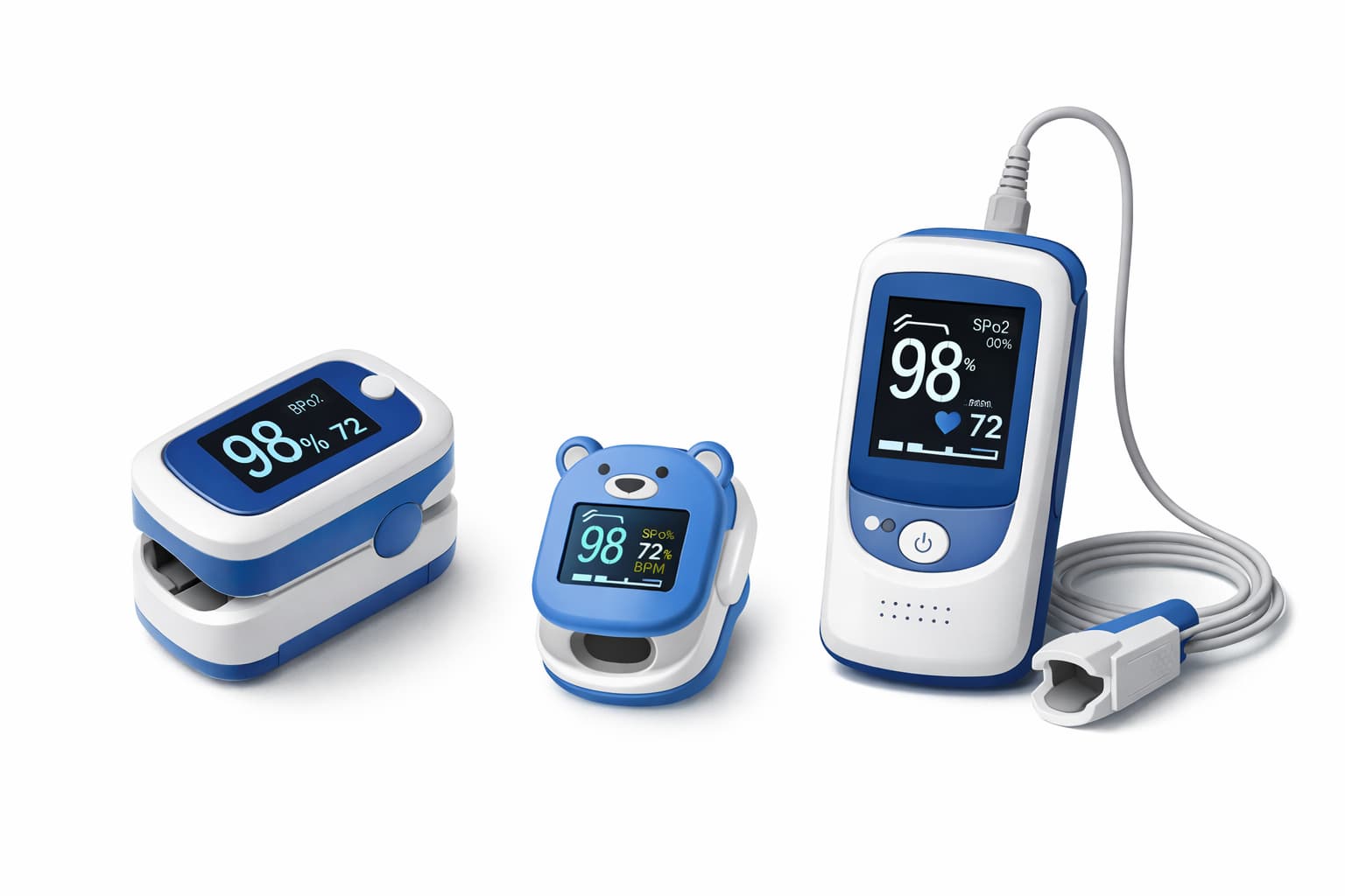 Comparación de tres tipos de oxímetros: estándar de dedo, pediátrico y profesional con sensor separado